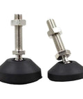 Super Stable Adjustable Leveling Feet With Swivel Base And Threaded Nylon And Steel Build For Furniture Tools showing two feet with threaded steel and nylon bases.