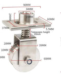 Heavy Duty 68mm Stainless Steel Sliding Gate Wheels Featuring Spring Loaded V Groove Casters dimensions with measurements.