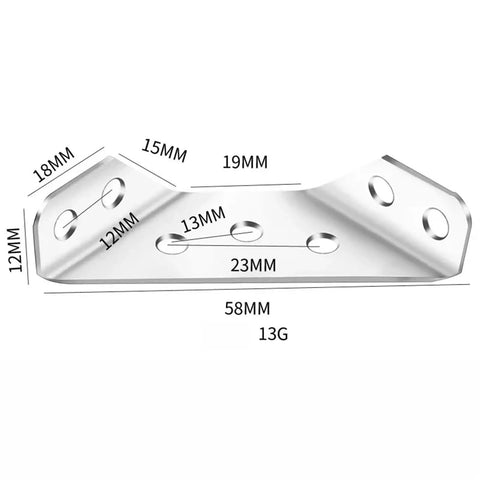 Heavy Duty Stainless Steel Corner Braces With Screws For Furniture And Shelves showing dimensions on a silver bracket for DIY projects
