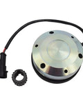 Forklift electromagnetic brake with circular metal housing, black cable and mounting ring