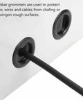 200 Piece Rubber Grommets Assortment Kit With 7 Size Options For Easy Wire Pass-Through In Metal Panels And Frames Includes 14mm, 9.53mm, 12.07mm, 15.88mm, 19.05mm, 22.23mm, 25.40mm Grommets For DIY Auto Electrical And Home Projects. Rubber grommets in a metal panel with cable pass-through