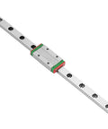 200mm LML9H Miniature Linear Guide Rail, 9mm Width Linear Motion Rail with Slide Block, metal construction, top view.