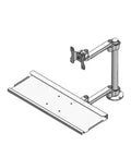 Heavy Duty Monitor And Keyboard Mount With A Smooth Gliding Articulating Arm Pole Tray, white metal design, ideal for workspace organization.