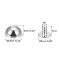 Pro Grade 10X6mm Screw Back Rivets Solid Round Head leather studs showing dimensions, silver zinc alloy for leather crafts.
