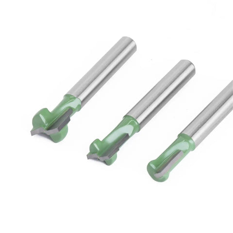 1 Pc 1/4 Inch Shank T Slot Cutter Router Bit For Precision Woodworking, featuring three durable bits with green coating.