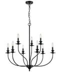 Modern Farmhouse Candle Style Dining Room Chandelier In Black Metal 32 Inch Two Tier Canopy Sturdy Industrial Fixture