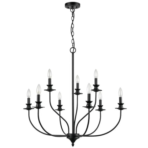 Modern Farmhouse Candle Style Dining Room Chandelier In Black Metal 32 Inch Two Tier Canopy Sturdy Industrial Fixture