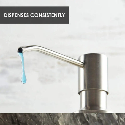 Multipurpose Kitchen Sink Soap Dispenser in Brushed Nickel dispensing soap with stainless steel pump; durable countertop convenience.