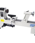 Top Shelf Benchtop Wood Lathe Machine Packing A Beefy 3/4 Horsepower Motor With Sweet 650 To 3800 RPM Adjustments, Generous 12 Inch Swings And Roomy 18 Inch Reach For Serious Woodturners side view showing motor and controls.