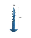 Close-up of a blue-coated Pocket Hole Screws 8x1 Inch Blue Coated With Square Drive And Included Driver Bit, self-tapping screw