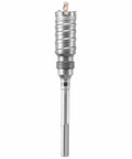 SDS Max One Piece Core Cutter One And Three Quarters Inch By Seven Inch By Twelve Inch With Wave Design For Up To Forty Percent Faster Drilling Carbide Tipped Centering Bit And Asymmetrical Carbide Teeth All In One Core Delivers Power To The End Max Core showing asymmetrical carbide teeth and wave design