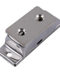 Close-up of Heavy Duty Magnetic Door Catch For Cabinets And Closets Stainless Steel Latch with screw holes, rust-resistant 304 steel.