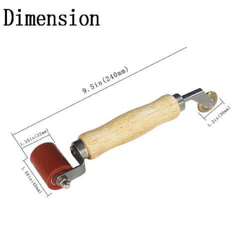 Seam roller with wooden handle and red 40mm silicone roller, brass detail end, 240mm total length