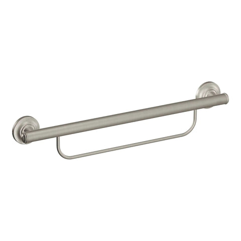 24 Inch Bathroom Grab Bar With Towel Bar In Brushed Nickel Built To Last Heavy Duty Safety Rail Holds Up To 500 Lbs When Mounted In Studs Or With SecureMounts Easy Install Comfortable Grip And Smart Safe Bathroom Accessibility