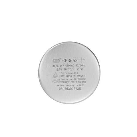 Oval Run Capacitor 30/5MFD 370V 440VAC CBB65S For Air Conditioners And Condensers 50/60Hz Heat Pumps on silver metal can