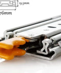 Heavy Hauler Extension Drawer Slides With Glides Like Butter Rail Track And Security Lock showing cross-section and dimensions