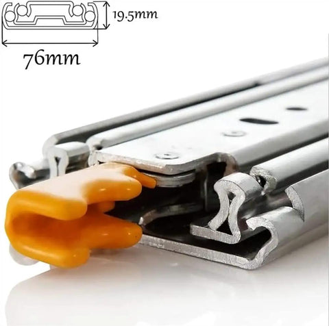 Heavy Hauler Extension Drawer Slides With Glides Like Butter Rail Track And Security Lock showing cross-section and dimensions