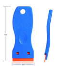 1.5 Inch Plastic Razor Scraper With Ten Double Edged Blades For Removing Labels, Stickers, And Decals From Glass Windows Without Scratching.