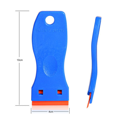 1.5 Inch Plastic Razor Scraper With Ten Double Edged Blades For Removing Labels, Stickers, And Decals From Glass Windows Without Scratching.