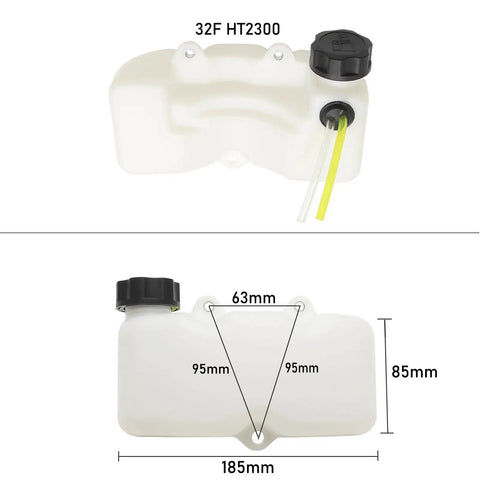 Gas Fuel Tank 0.5L Kit For Weed Eater Trimmer And Brush Cutter Fits Many Hedge Trimmers Includes Fuel Line Filter And Cap 190x115x65mm Replacement Tank showing dimensions and design