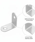 Beefy Heavy Duty 90 Degree L Bracket Stainless Steel Corner Brace, 1.6mm Thick Silver Finish, detail view of construction