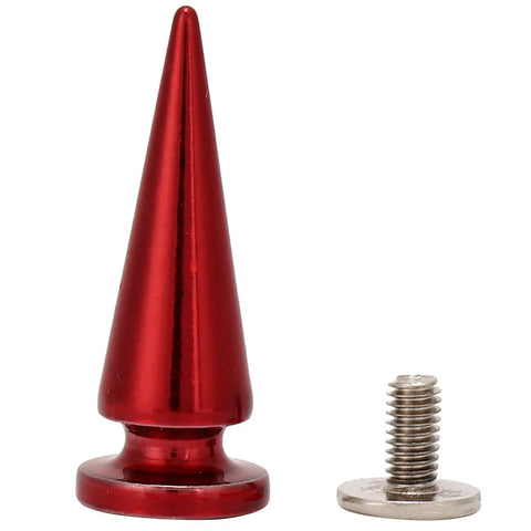 Badass Screw On Metal Spikes in red, 10x26mm, heavy duty leather hardware for DIY clothing accents.
