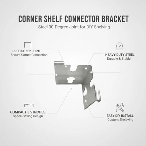 Heavy Duty Steel Corner Shelf Connector Bracket For DIY Shelving, 90 Degree Joint, Compact 3.9 x 3.9 x 3.9 Inch, Silver Finish