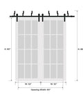 Diagram of Frosted Glass Sliding Barn Closet Doors With Hardware Dope Modern Wood Look Heavy Duty 6.6 Feet Rails Set 64 By 96 Inches Two 32 By 96 Panels Includes Hangers Floor Guides Door Stops Anti Jump Pins And Screws