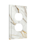 Sleek White And Gold Marble Abstract Light Switch Covers And Wall Plates Tough As Nails Polycarbonate Outlet Faceplates front view with marble design.