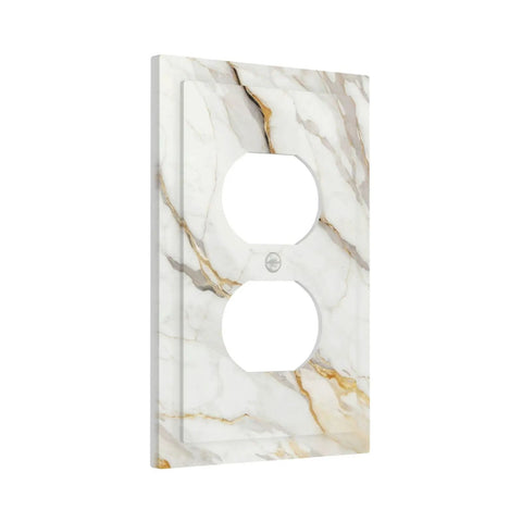 Sleek White And Gold Marble Abstract Light Switch Covers And Wall Plates Tough As Nails Polycarbonate Outlet Faceplates front view with marble design.