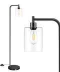 Industrial Floor Lamp With Hanging Glass Shade In Black Farmhouse Vibe, featuring tall pole and ST64 bulb, Edison E26 base