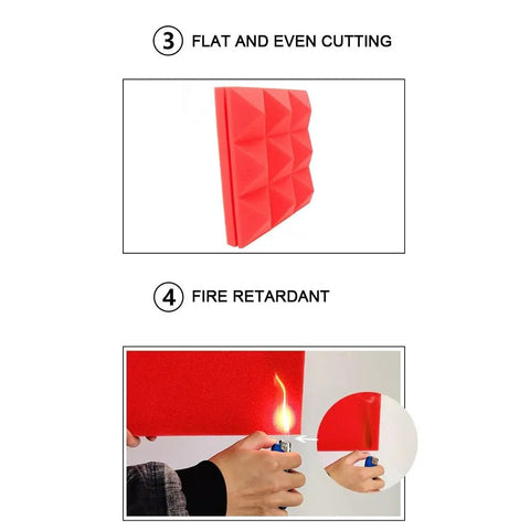Pro Level Studio Gear Acoustic Foam Panels 12 Pack Sound Dampening Wall Tiles 2 X 12 X 12 Inch flat red panel with fire retardant feature.