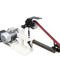 Garage Beast Variable Speed Belt Sander And Metal Polisher With A Wide 72 To 82 Inch Sanding Belt And 3 Grinding Wheels Paired With A Rock Solid Base 110V, showcasing motor and sanding belt setup.