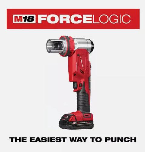 M18 Force Logic 6 Ton Knockout Tool Kit With Toolbox For Electricians, 4 Inch Hole Puncher, right-angle design, single tool view.