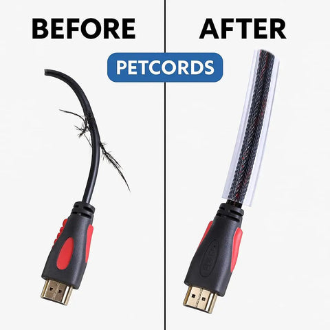 Before and after with XL 20 Feet Heavy Duty Pet Cord Protector For Tough Chewers Dogs And Cats Keeps Them From Chewing Insulated Wires