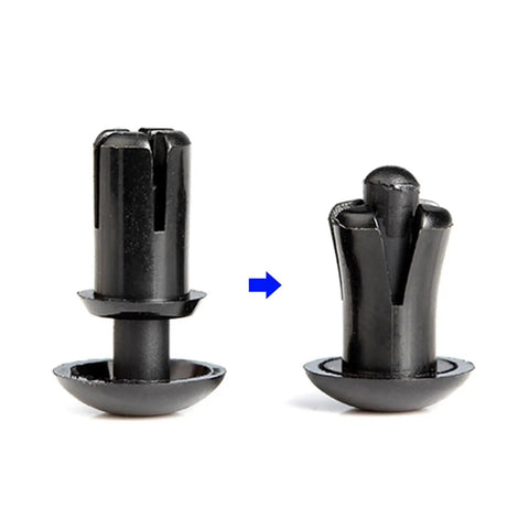 Rock Solid Nylon R Type Expansion Rivets For Circuit Boards shown in two views, tool-free snap fasteners for electronics.