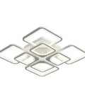 Modern LED Flush Mount Ceiling Light With Remote Control 8 Head Square Fixture in White Acrylic and Metal Close to Ceiling Design