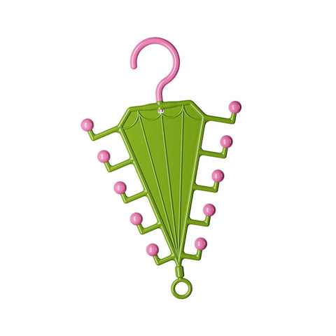 Vertical Closet Storage Hanger With Double Sided V Shaped Hook For Belts Scarves Hats And Ties Clears Daily Clutter On Tight Rods Hassle Free Snap On Setup in green with pink accents.