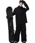 Unisex Ski Hoodie Anorak Pullover Jacket Baggy Fit Dope Waterproof Windproof Insulated Snow Gear For Men And Women in black