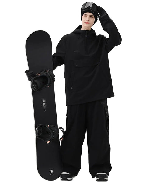 Unisex Ski Hoodie Anorak Pullover Jacket Baggy Fit Dope Waterproof Windproof Insulated Snow Gear For Men And Women in black