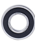Close-up of 6002-2RS deep groove ball bearing, 15x32x9mm, with black double rubber seals for smooth spin and stable performance.