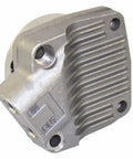 Heavy Duty Aluminum Filter Flow Oil Pump With 32mm Gears For Early Flat Cam Engines 1958 To 1970 showing the inlet and outlet ports.