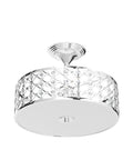 Crystal Chrome Ceiling Light Fixture With 3 Lights Flush Mount Round 15 Inch Chandelier for dining, living, bedroom, and hallway spaces.