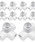 Half Inch 4 Way Elbow PVC Pipe Fitting Adapter 4 Way SCH40 Connector, pack of 10 white connectors, ideal for plumbing and DIY projects