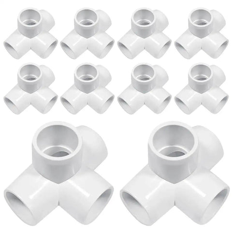 Half Inch 4 Way Elbow PVC Pipe Fitting Adapter 4 Way SCH40 Connector, pack of 10 white connectors, ideal for plumbing and DIY projects