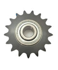 Built Like A Tank 18 Tooth Idler Sprocket With 1/2 Inch Bore And 203KRR5 Bearing For Size 35 Roller Chain Crafted From Heavy Carbon Steel With Black Oxide Finish Ready To Roll Smooth.