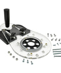 Universal Offset Router Base Plate For Precision Woodworking Clear Acrylic Foot With Reversible Edge Guide, clear acrylic with black handle.