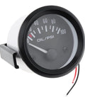 Front view of DriSentri 2-inch oil pressure gauge kit with black bezel, gray dial, 0–100 PSI, red/black wiring.