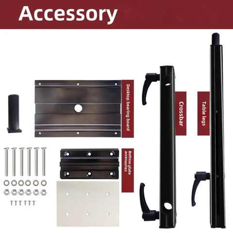 Rotating Aluminum Table Legs For Rv Campers No Fuss Setup Lightweight Detachable Support Base Quick Spin Adjustable Frame Road Trip Ready Ultimate Space Saver accessory kit components including table legs and crossbar.