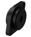 Moker exhaust gasket seal installer tool in black metal; circular flange with central bore and two mounting holes
